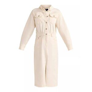 Scoop Women's Midi Light Wash Denim Shirt Cream Long Sleeve Dress, Size S (4-6)